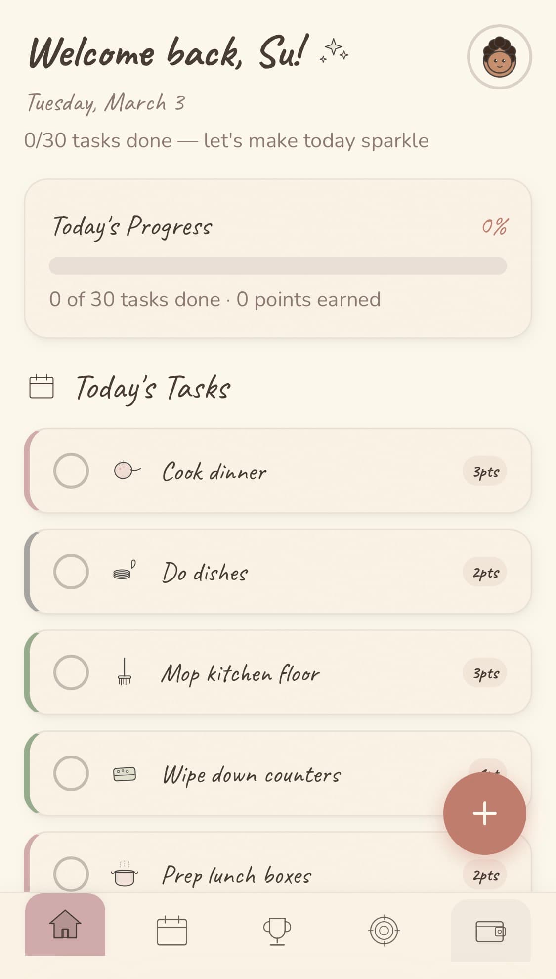 Toppi household task app home screen